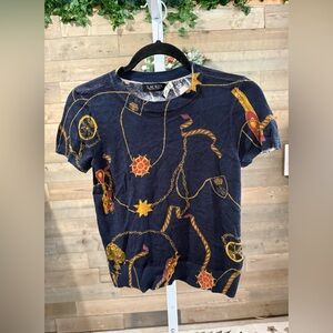 NWT Lauren Ralph Lauren navy gold print sweater size XS